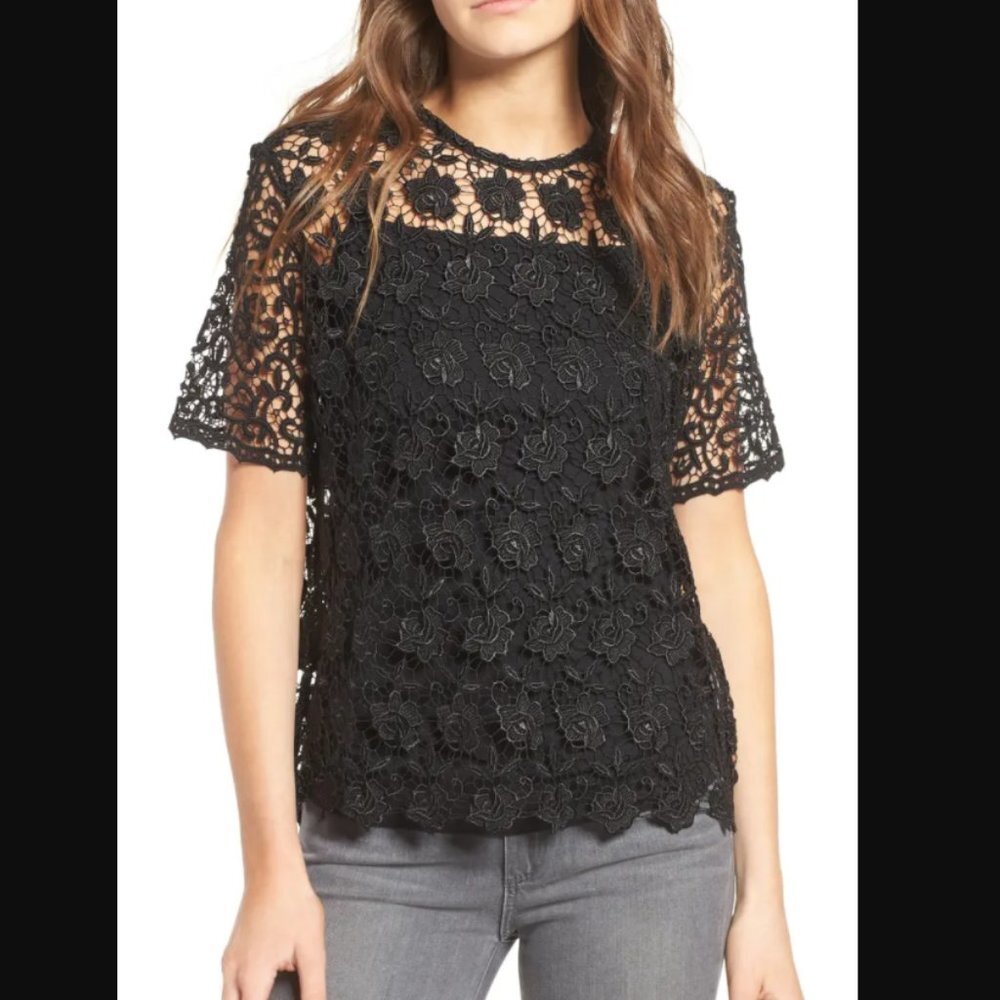 Sincerely JULES jet lace top black XS‎ New!